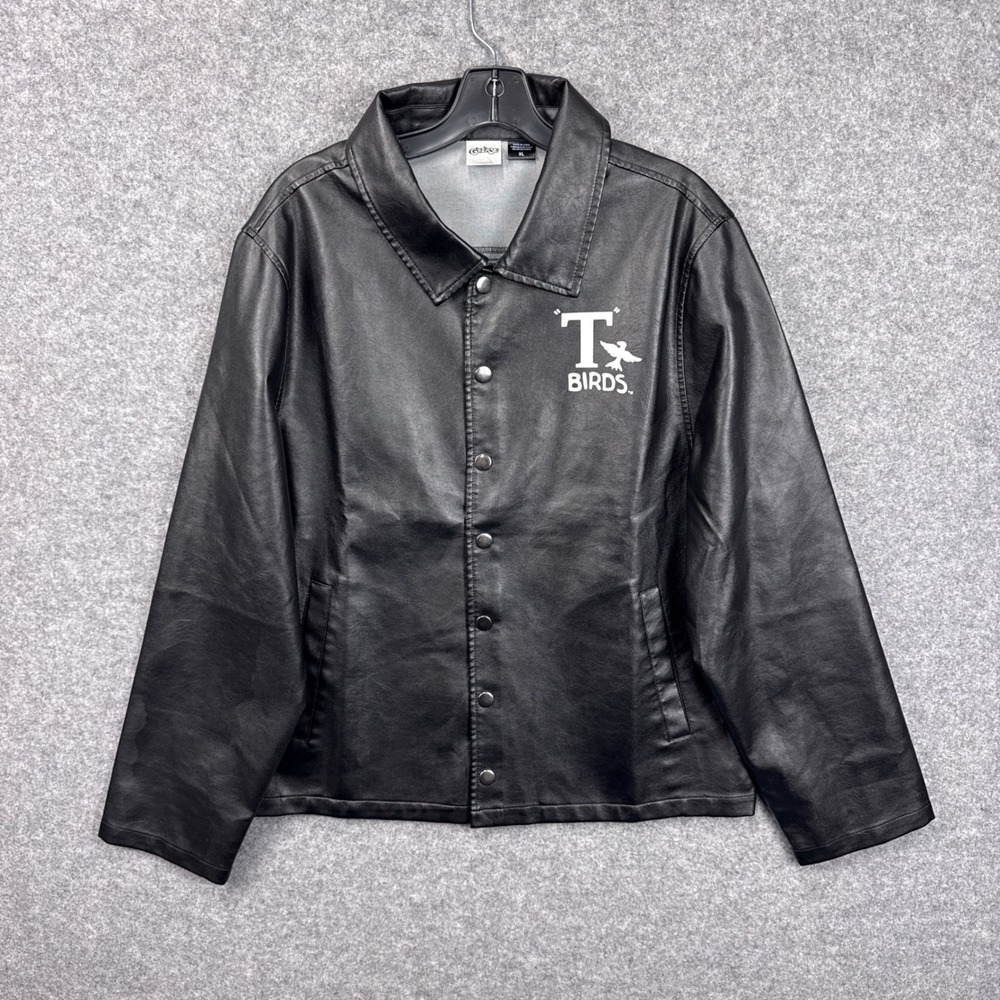 Grease T-Birds Jacket XL Black Faux Leather Snap Front Movie Costume Graphic